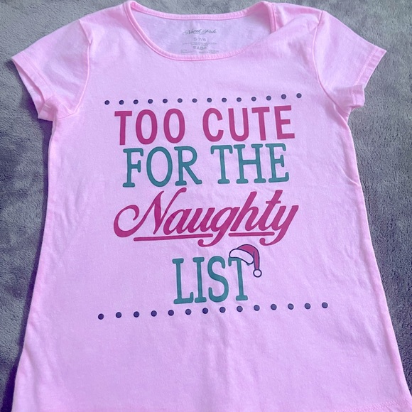 “Too Cute For The Naughty List” top for girls Size 7/8 - Picture 1 of 4